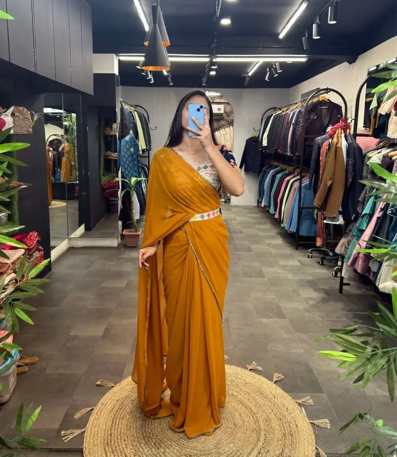 Designer Party Wear Saree With Stitched Blouse