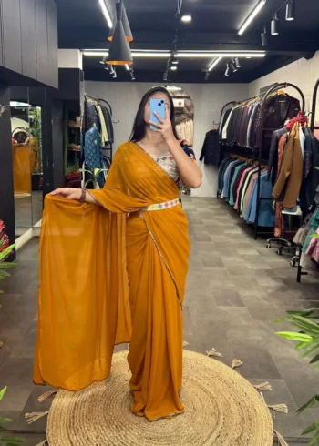 Designer Party Wear Saree With Stitched Blouse