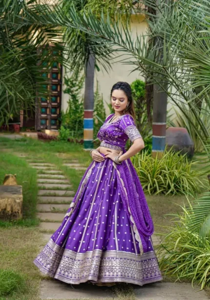 Purple color lehenga choli with men kurta in couple combos