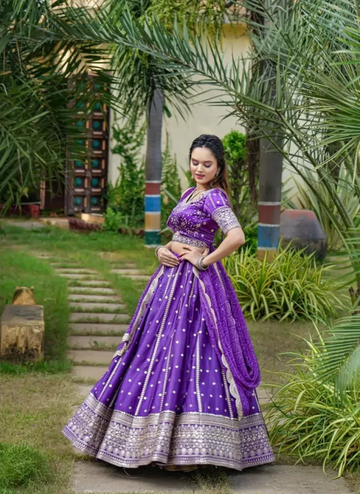 Purple color lehenga choli with men kurta in couple combos