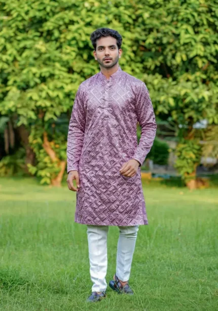 Wine color men kurta in couple combos