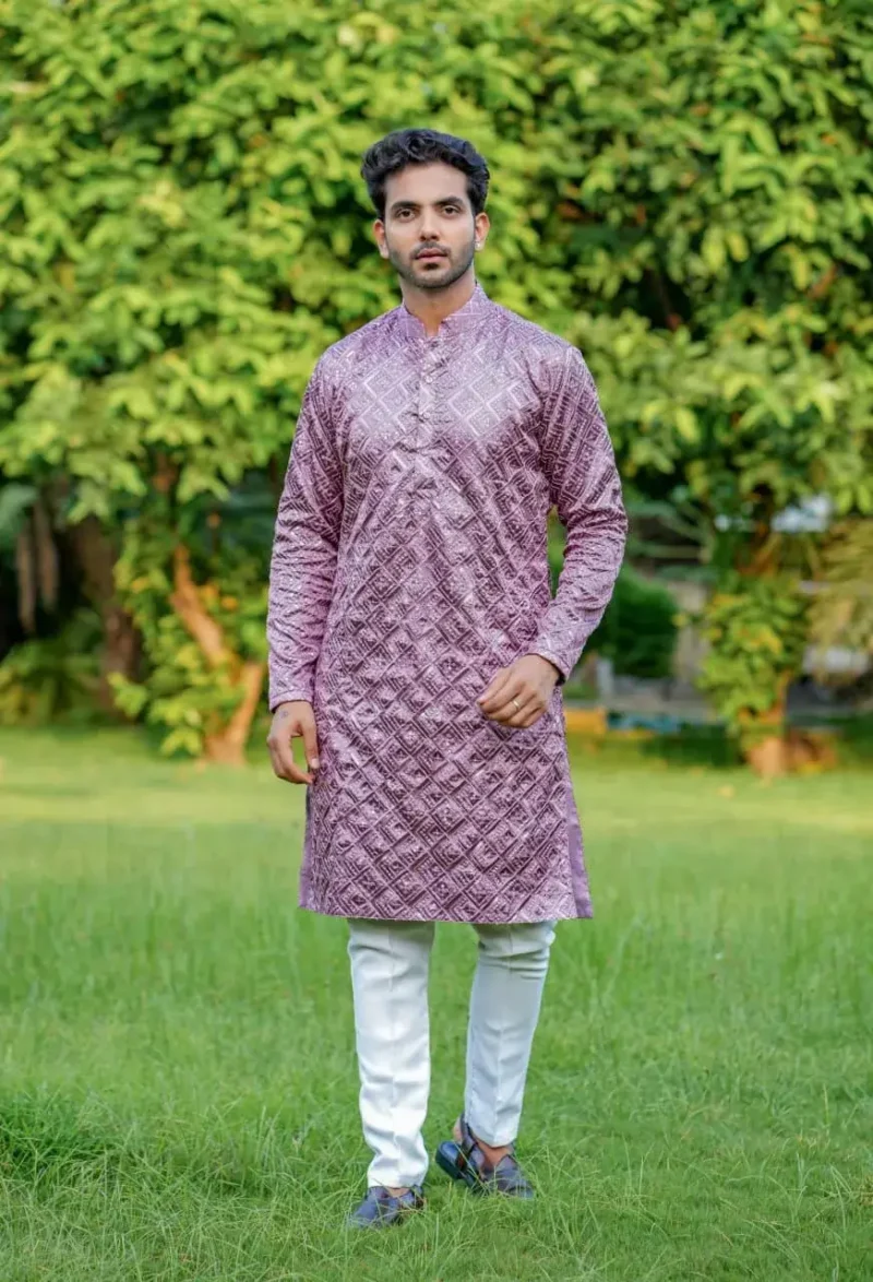 Wine color men kurta in couple combos