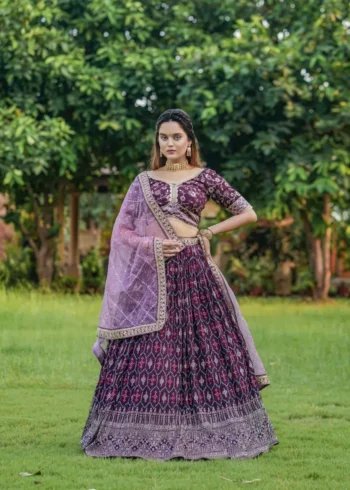 Wine color lehenga choli with men kurta in couple combos