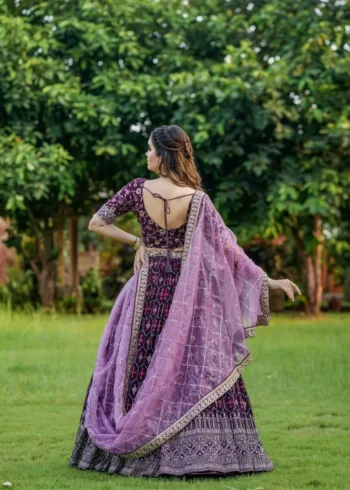 Wine color lehenga choli with men kurta in couple combos
