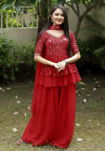 Red Color Georgette Sharara Dress for wedding