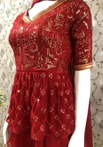 Red Color Georgette Sharara Dress for wedding