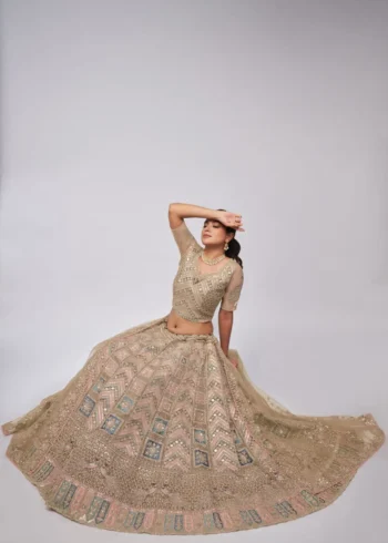 Golden Color Lehenga with Floral Embroidered heavy work Bridal Lehenga Choli