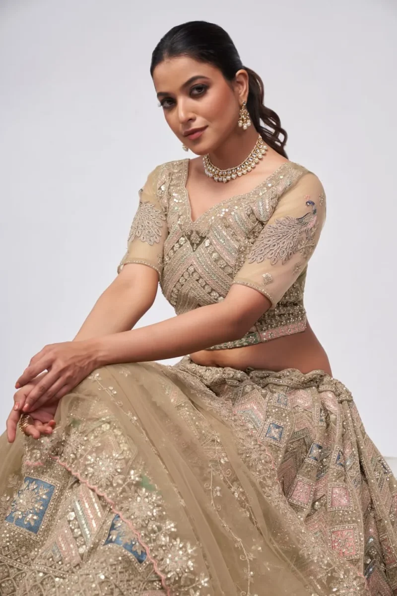 Golden Color Lehenga with Floral Embroidered heavy work Bridal Lehenga Choli