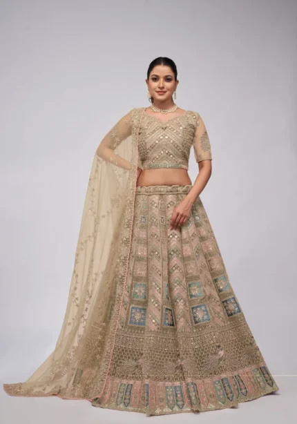 Golden Color Lehenga with Floral Embroidered heavy work Bridal Lehenga Choli