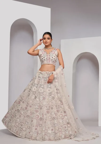 ivory white sequence embroidered soft net bridal lehenga choli full heavy luxury lehenga