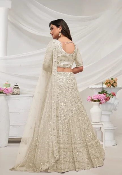 Ivory color White Pearl Work Embroidered Bridal Lehenga Choli