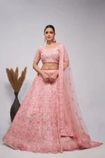 Pink color soft net sequins embroidered bridal lehenga choli