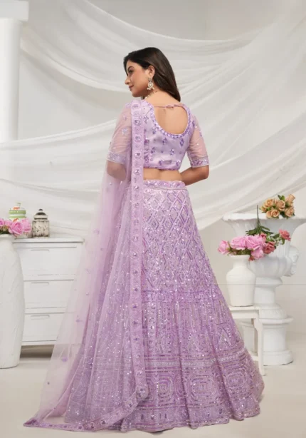 Mauve color White Pearl Work Embroidered Bridal Lehenga Choli