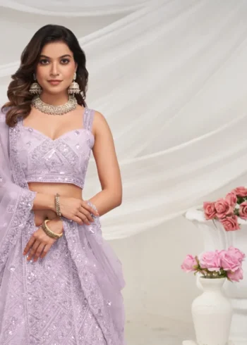 Mauve Color Zig-Zag Pattern Embroidered Bridal Lehenga Choli