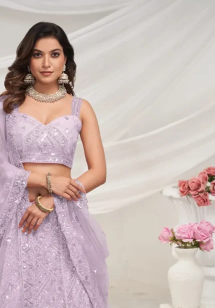 Mauve Color Zig-Zag Pattern Embroidered Bridal Lehenga Choli