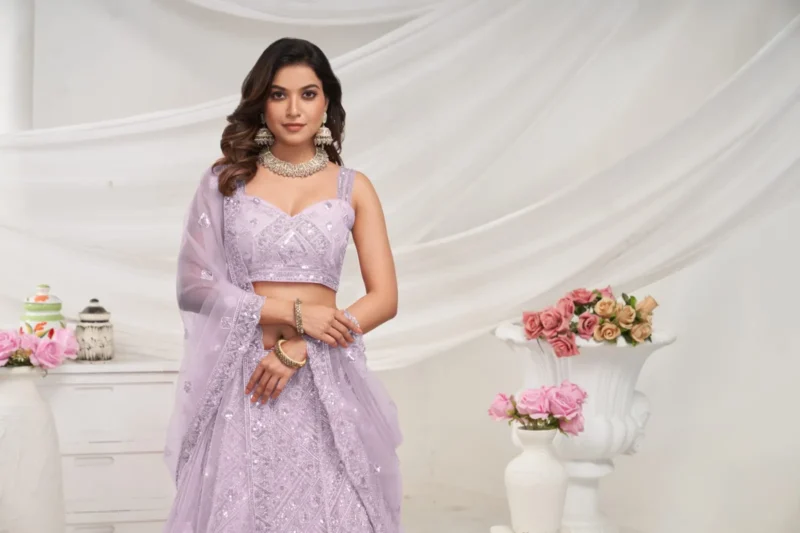 Mauve Color Zig-Zag Pattern Embroidered Bridal Lehenga Choli