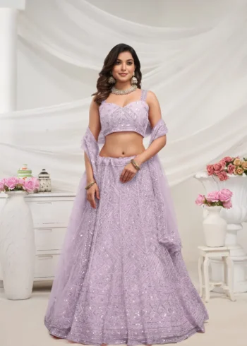 Mauve Color Zig-Zag Pattern Embroidered Bridal Lehenga Choli