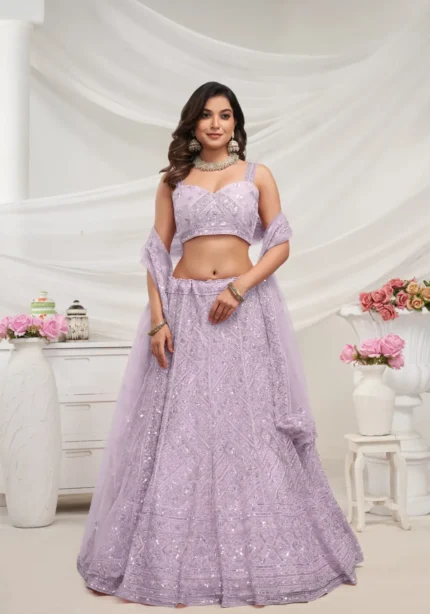 Mauve Color Zig-Zag Pattern Embroidered Bridal Lehenga Choli