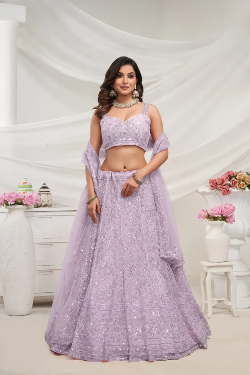 Mauve Color Zig-Zag Pattern Embroidered Bridal Lehenga Choli