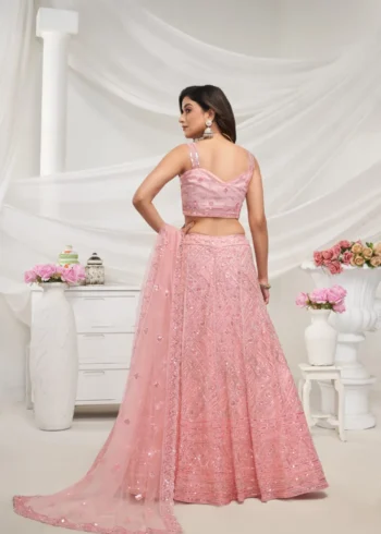 Peach Color Zig-Zag Pattern Embroidered Bridal Lehenga Choli