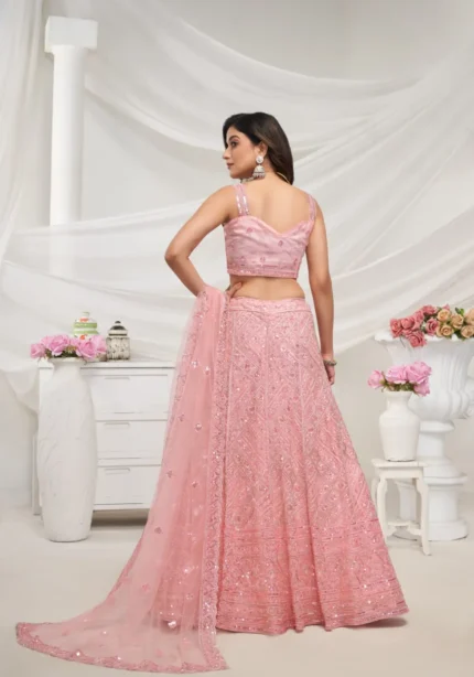 Peach Color Zig-Zag Pattern Embroidered Bridal Lehenga Choli