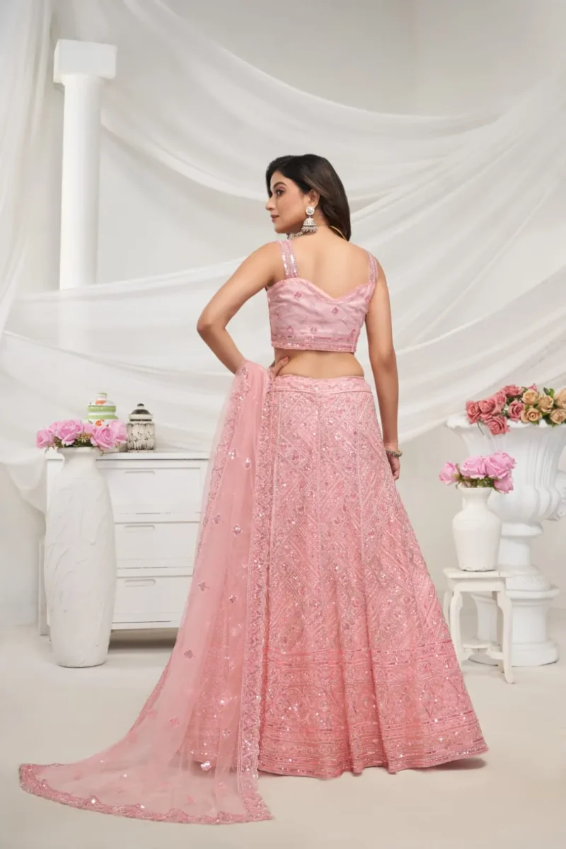 Peach Color Zig-Zag Pattern Embroidered Bridal Lehenga Choli