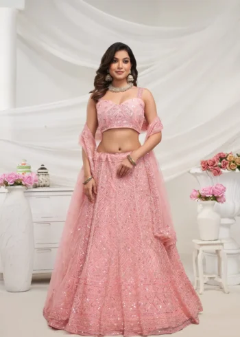 Peach Color Zig-Zag Pattern Embroidered Bridal Lehenga Choli