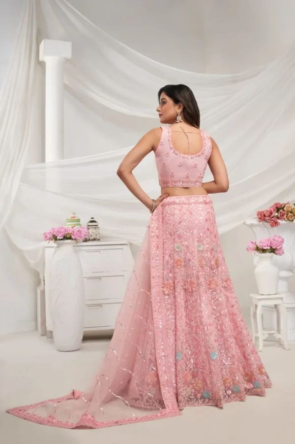 pink sequin stone work embroidered bridal lehenga choli