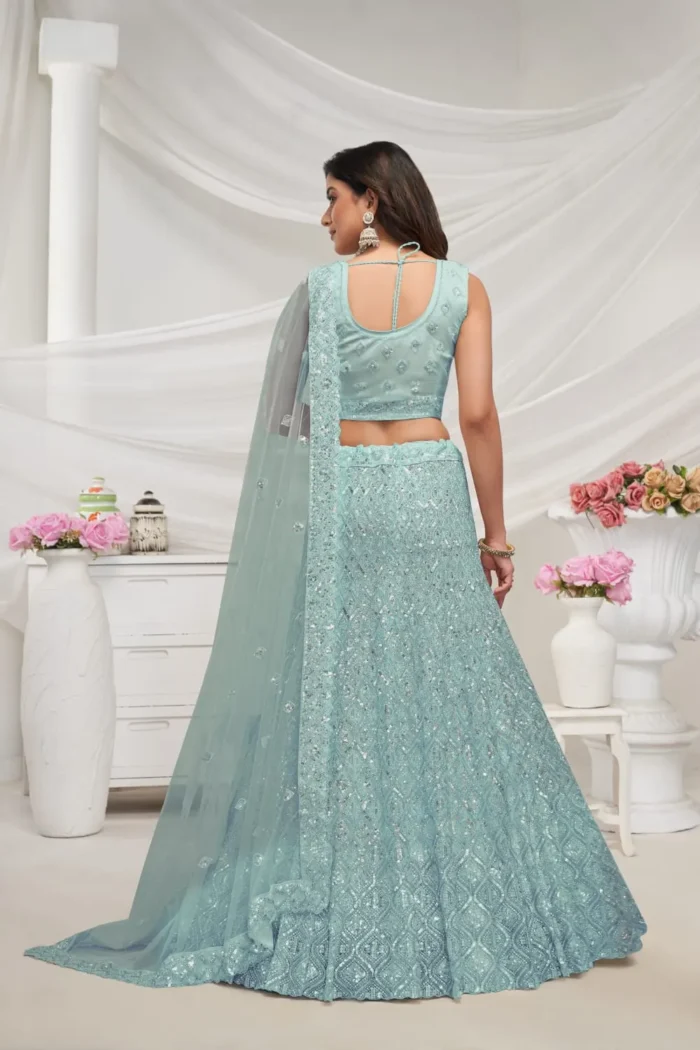 Sky Blue Color Diamond Pattern Sequin Embroidered Bridal Lehenga Choli