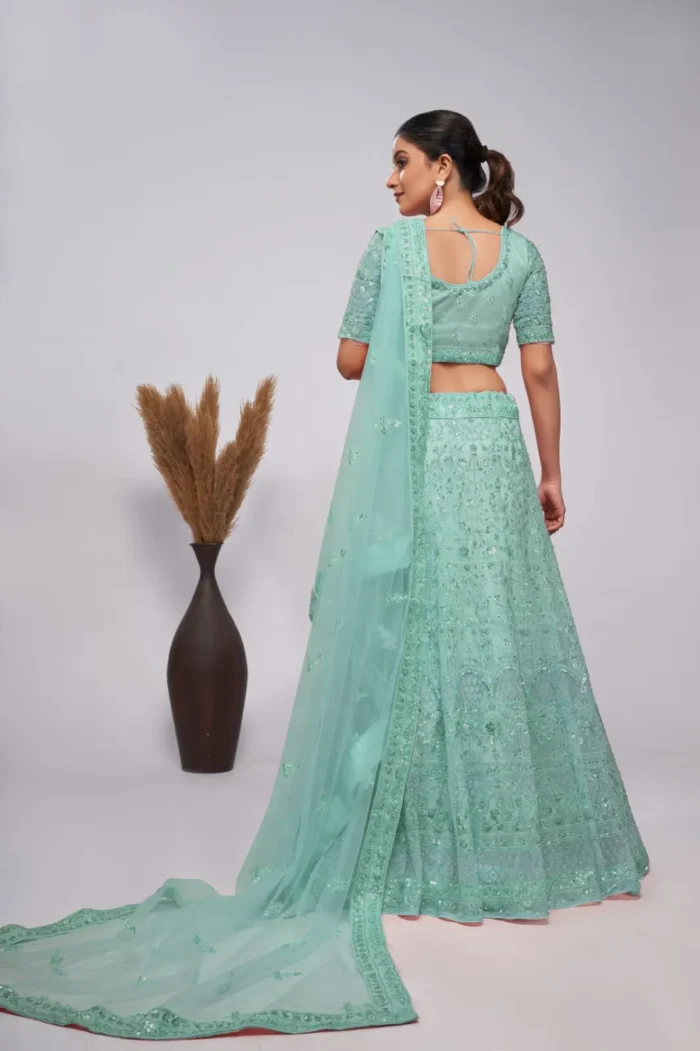 sky blue color soft net sequins embroidered bridal lehenga choli