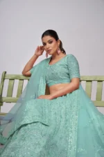 sky blue color soft net sequins embroidered bridal lehenga choli