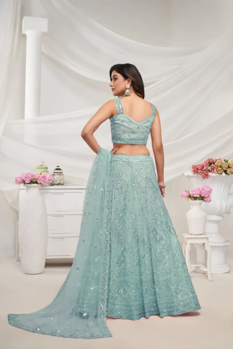 Sky blue Color Zig-Zag Pattern Embroidered Bridal Lehenga Choli
