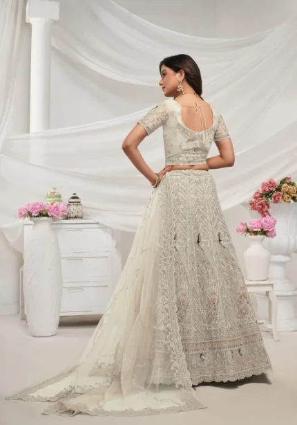 Ivory White color sequins stone work soft net bridal lehenga choli