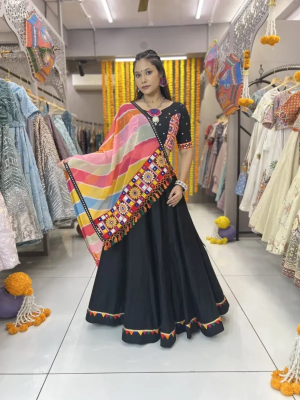 black color plain navratri chaniya choli with samosa lace work