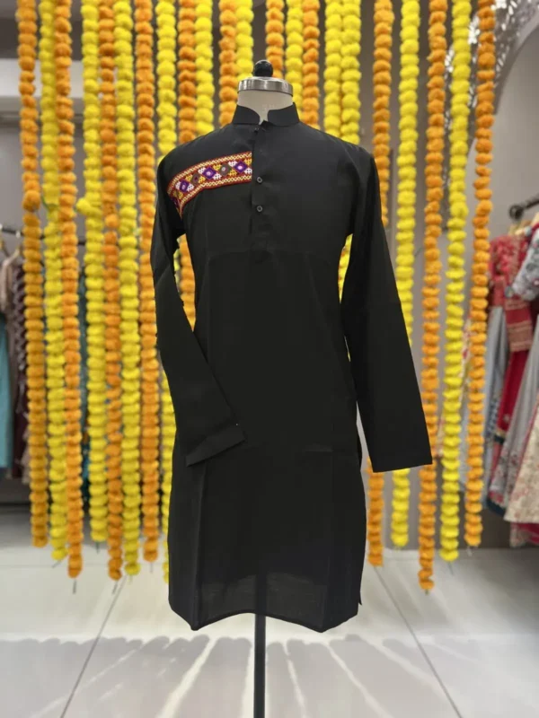 black color roman silk mens kurta for navratri