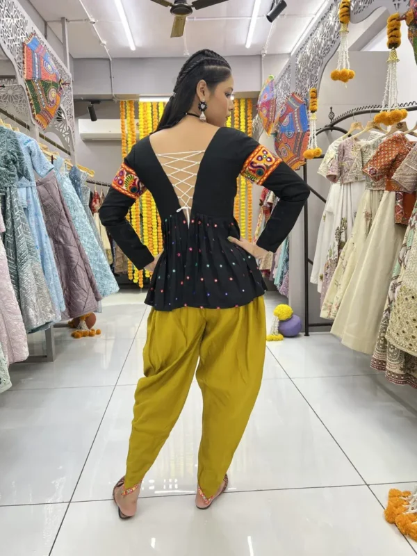 kedia and dhoti set for navratri & garba with yellow dhoti and black kedia