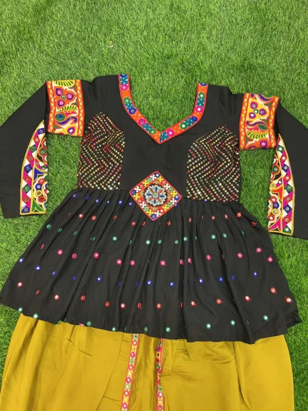 kedia and dhoti set for navratri & garba with yellow dhoti and black kedia