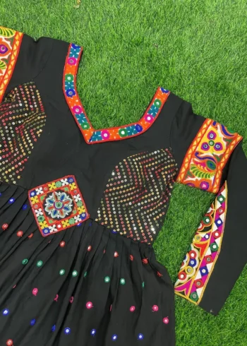 kedia and dhoti set for navratri & garba with rani color dhoti and black kedia