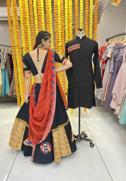 black rang tali lehenga choli for navratri with kurta for garba