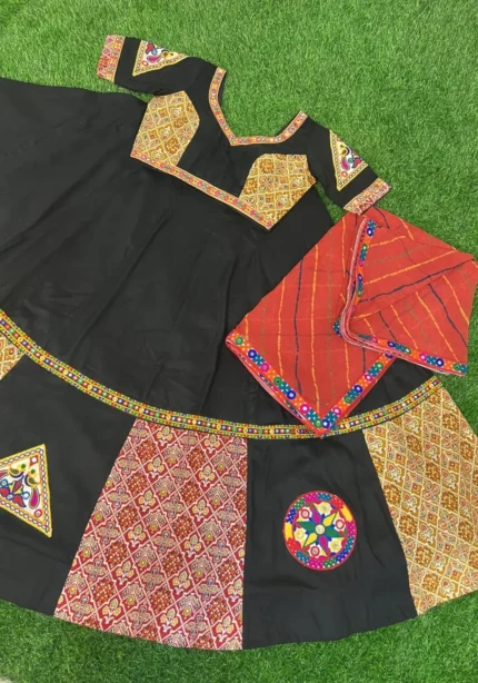 black rang tali lehenga choli for navratri with kurta for garba