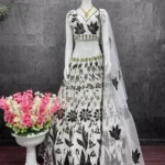 black and white color faux georgette embroidere party wear lehenga choli
