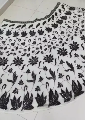 black and white color faux georgette embroidere party wear lehenga choli