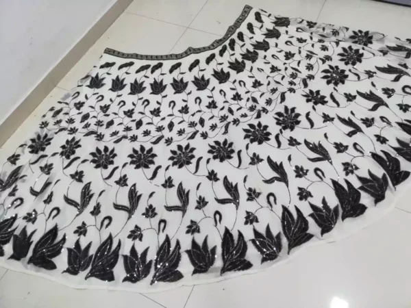 black and white color faux georgette embroidere party wear lehenga choli