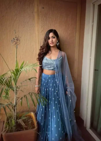 blue color faux georgette fabric party wear lehenga choli