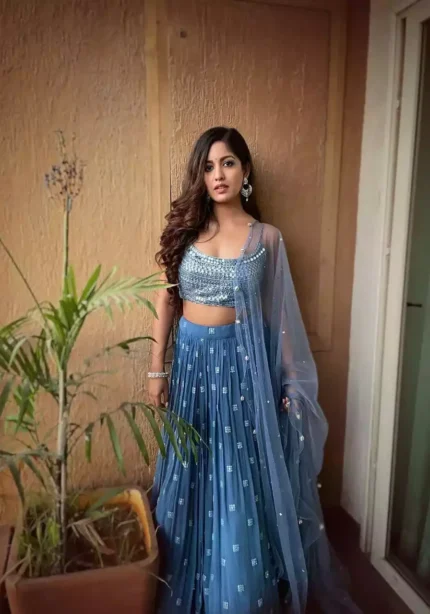 blue color faux georgette fabric party wear lehenga choli