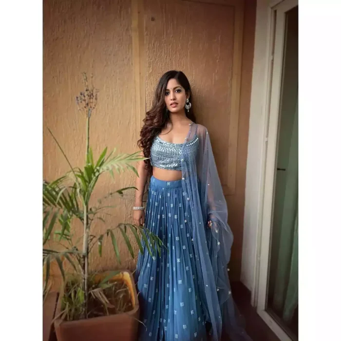 blue color faux georgette fabric party wear lehenga choli