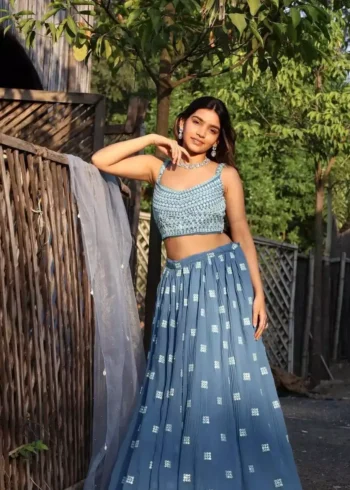 blue color faux georgette fabric party wear lehenga choli