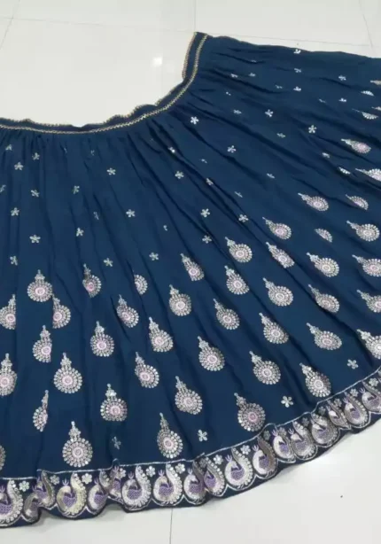 blue color faux georgette fabric embroidered party wear lehenga choli