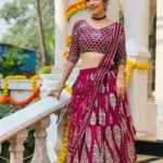 cherry red color faux georgette fabric embroidered bridal and party wear lehenga choli