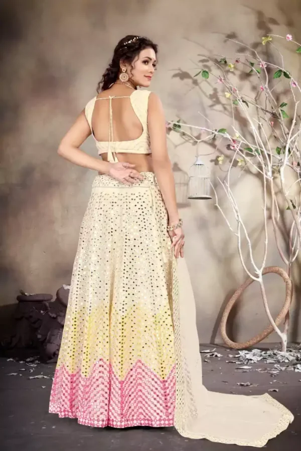 cream color faux georgette fabric embroidered party wear lehenga choli